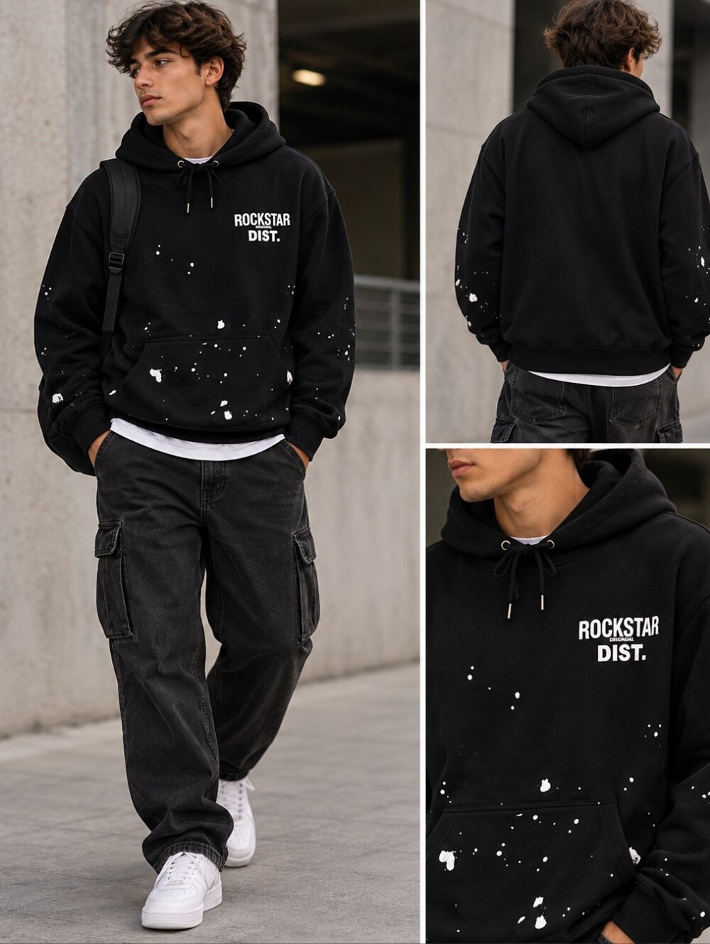 Rockstar Original Raffer Black Paint Splatter Graphic Hoodie XL
